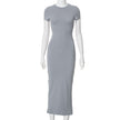 Nameria Round Neck Short Sleeve Slim Fit Long Dress