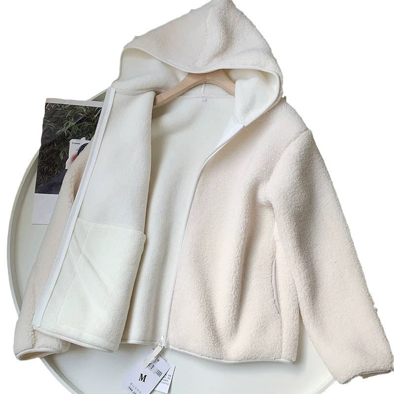 Nameria Faux Shearling Fleece Hooded Zip Jacket