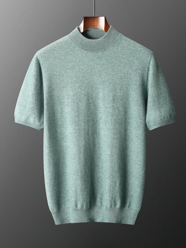 Nameria Mens Cashmere Blend Seamless Short Sleeve Knit Sweater