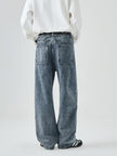 Nameria Washed Denim Loose Straight Long Pants Mid-rise