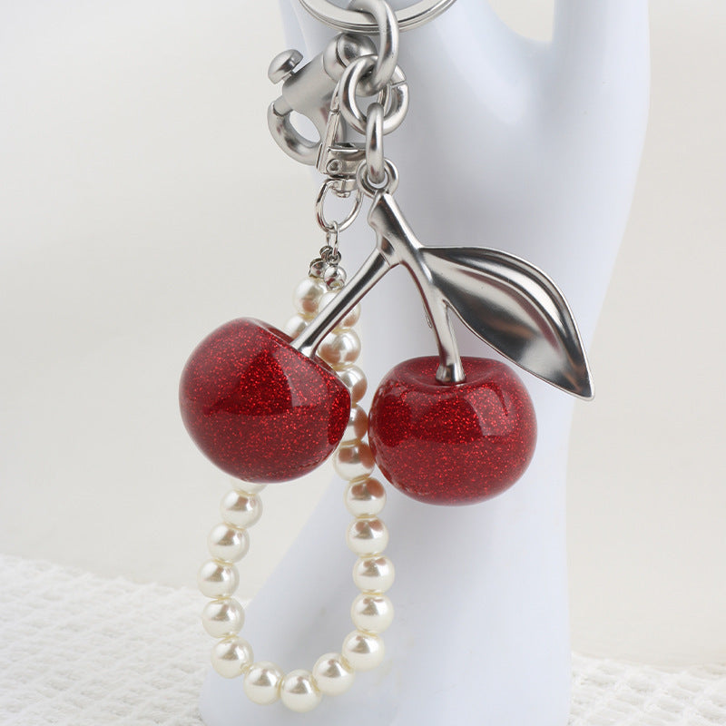 Nameria Pearl Chain Cherry Keychain