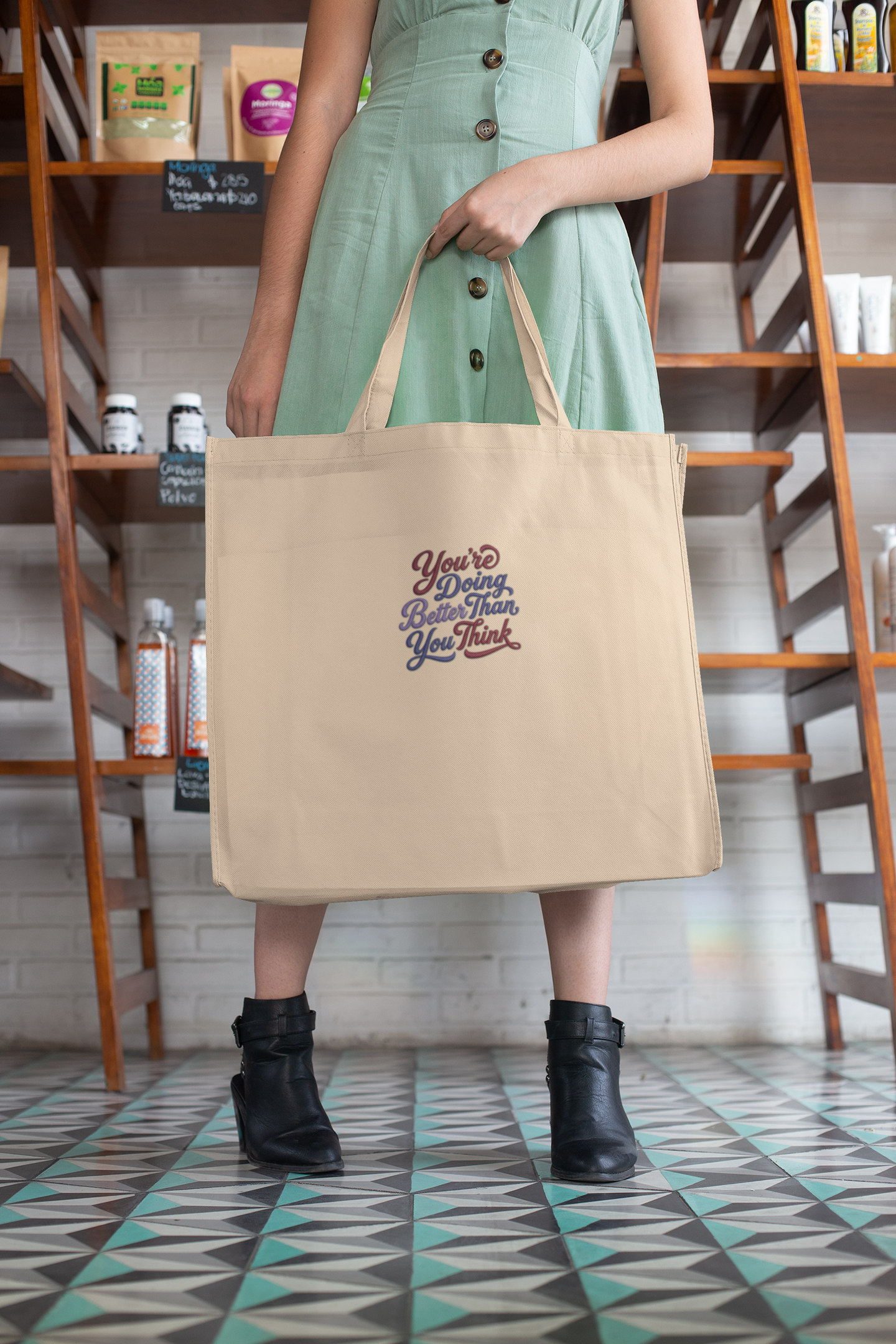 Embroidered Eco Tote Bag – “You’re Doing Better Than You Think”